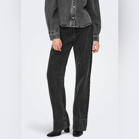 ONLY JEANS Sz 31 x 36 Tall Jeans Wide Leg 5 Pockets Black New with Tags - Picture 1 of 13